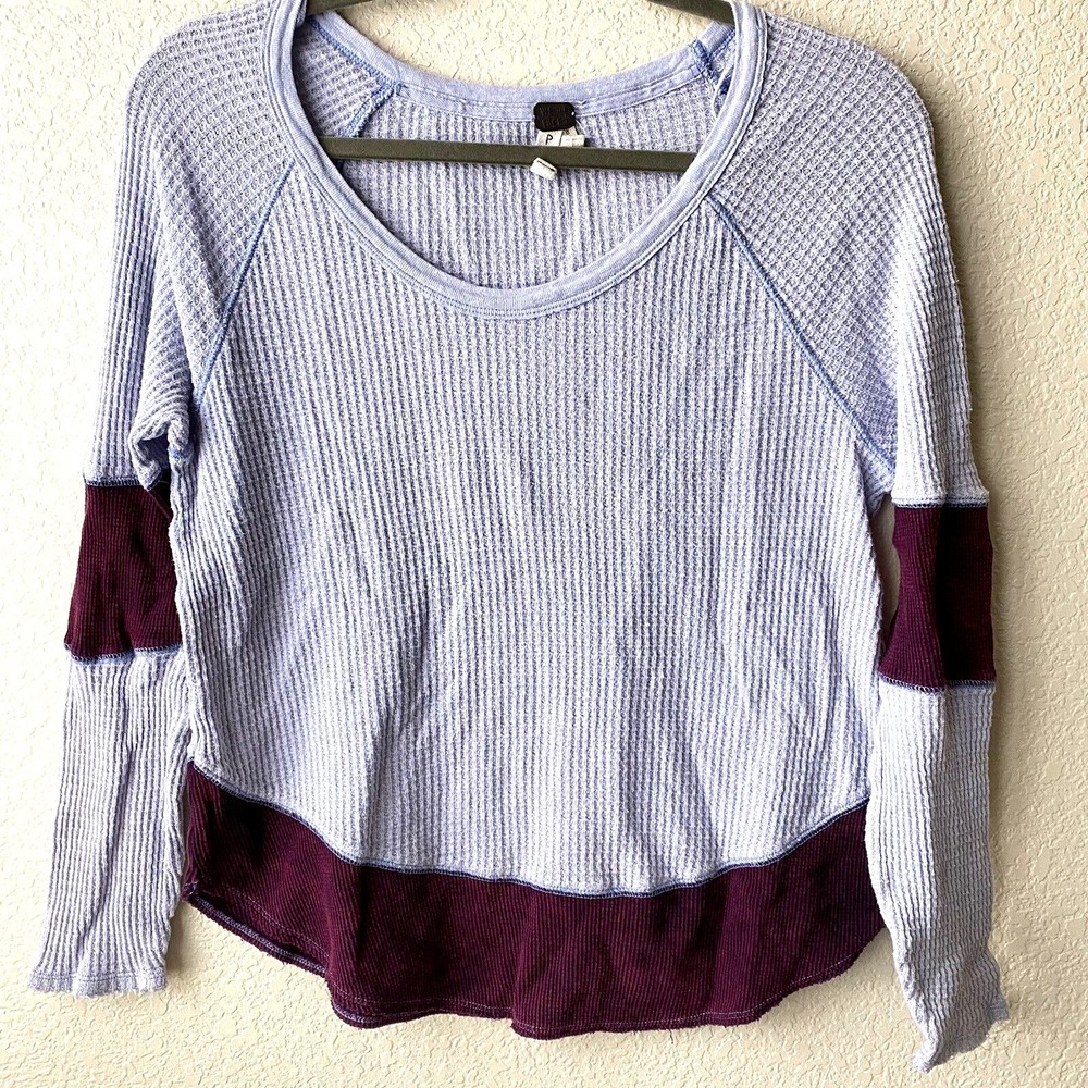 Free People We The Free Womens Shirt Top Size Small Blue Purple Waffle Knit